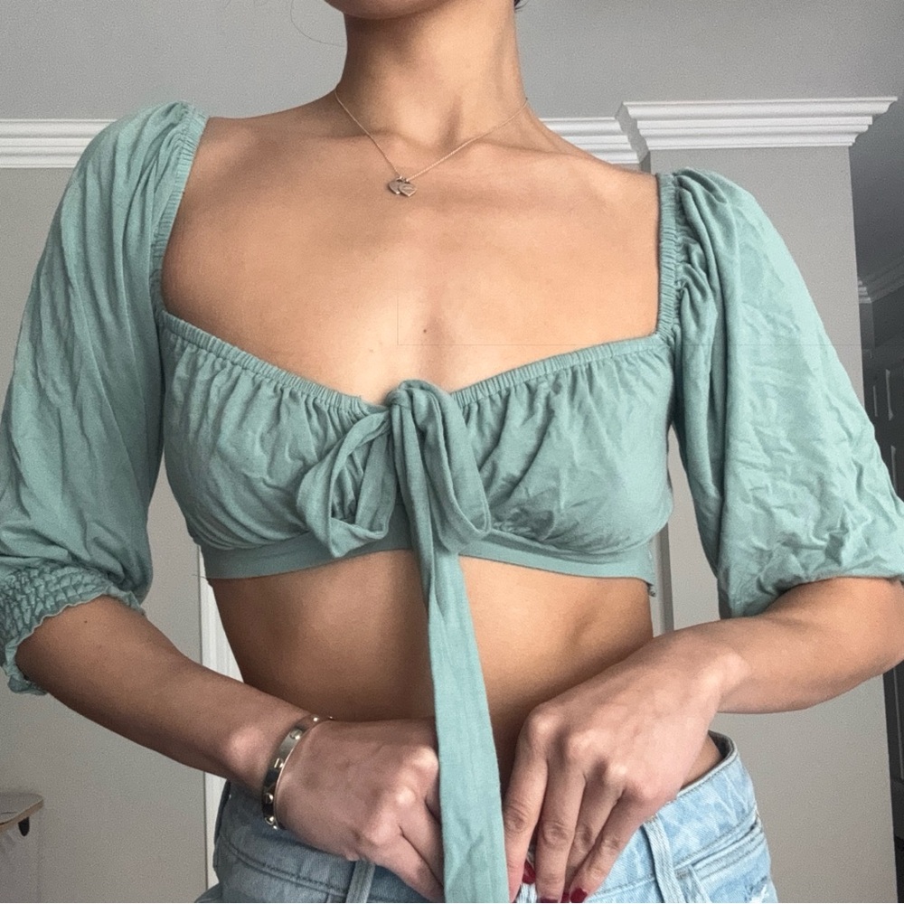Verge Girl blue teal puff sleeve cottagecore crop top